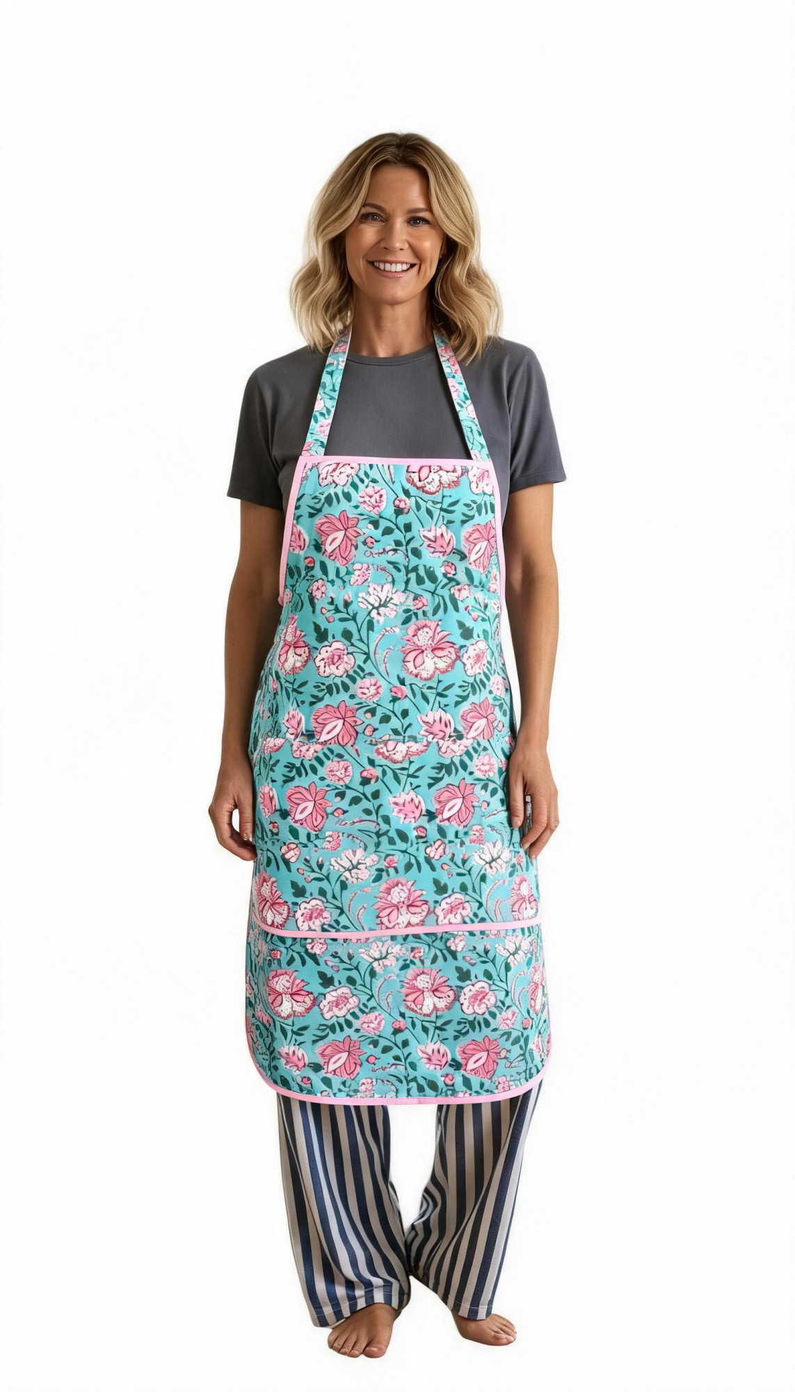 Indian Block-Printed 100 Cotton Apron Mohini Green Gud 620605