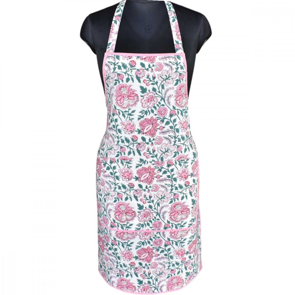 Image of Indian Block-Printed 100% Cotton Apron |  Mohini Green Open 620606
