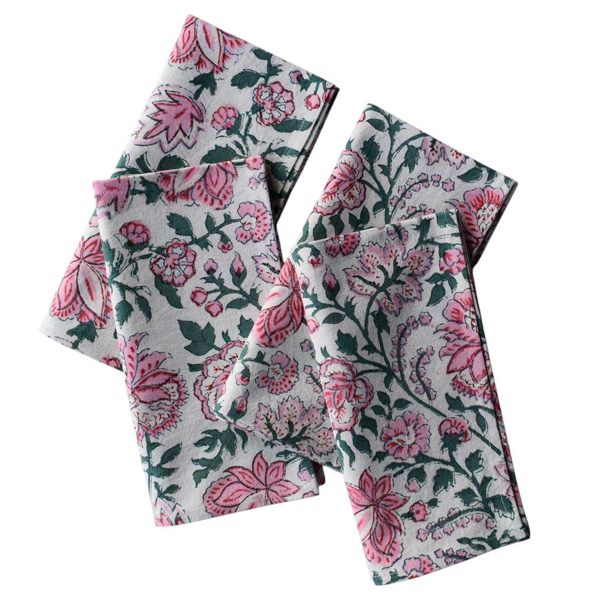 Hand Block Printed Cotton Napkin 45x45 cms Set of 4 Napkins Mohini Green Open 620606