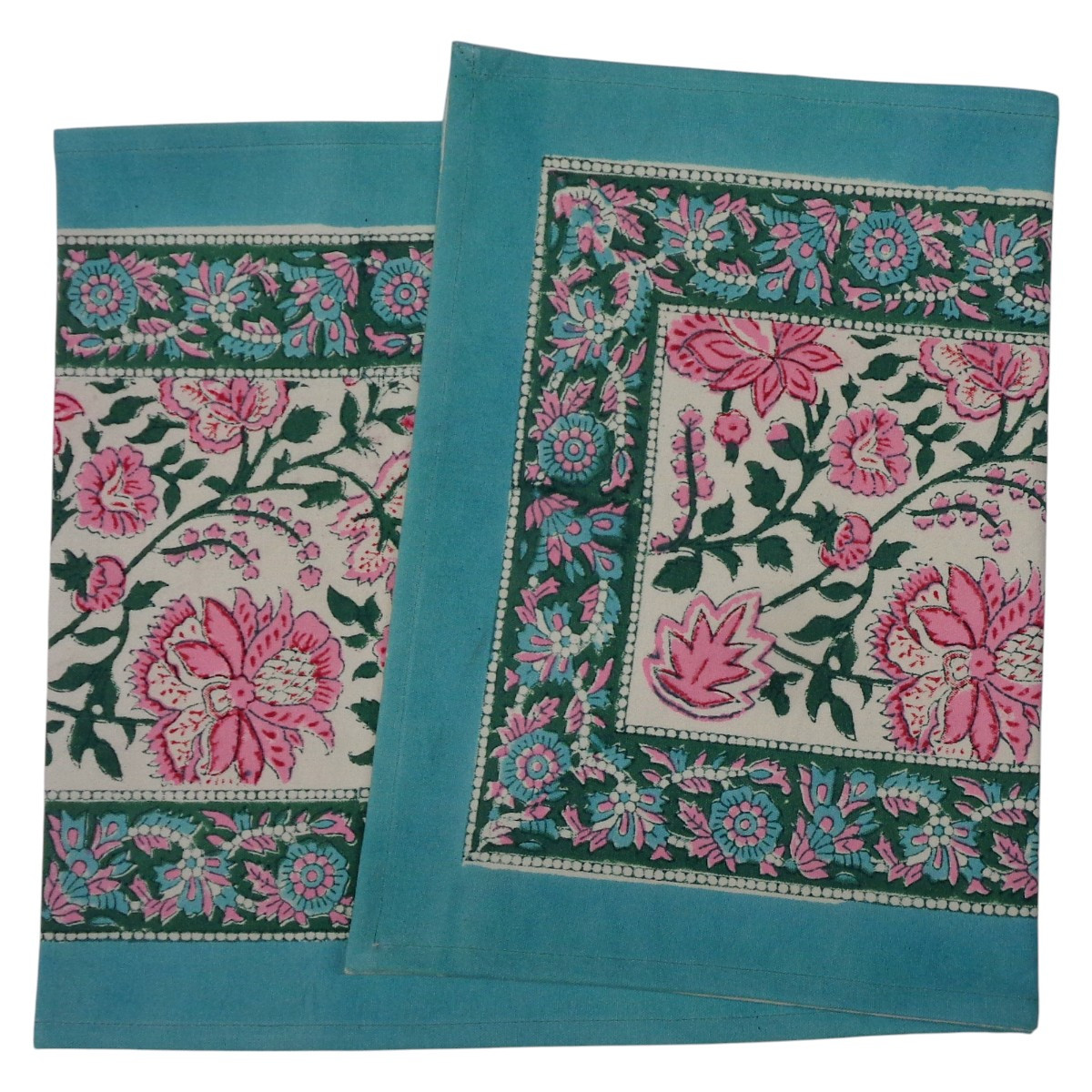 Hand Block Printed Cotton Canvas Table Runner 33x120 cms Mohini Green Open 620606