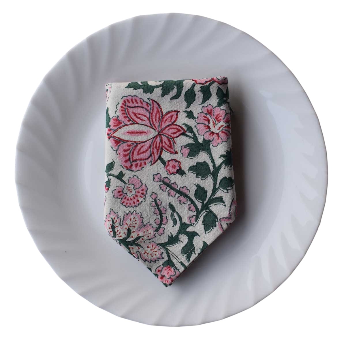 Hand Block Printed Cotton Napkin 45x45 cms Set of 4 Napkins Mohini Green Open 620606