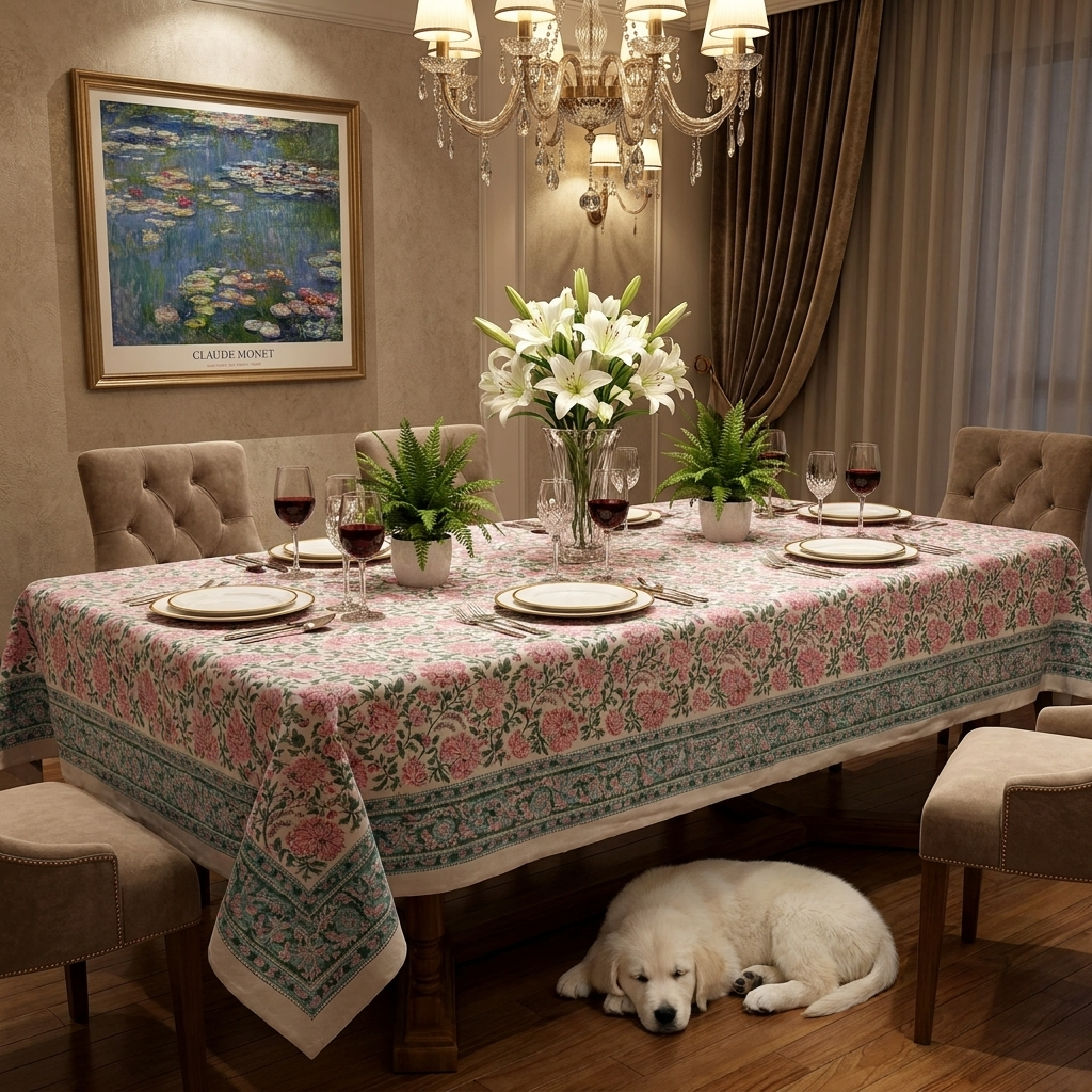 Christmas Tablecloth 180x270 cms Mohini Green Open 620606