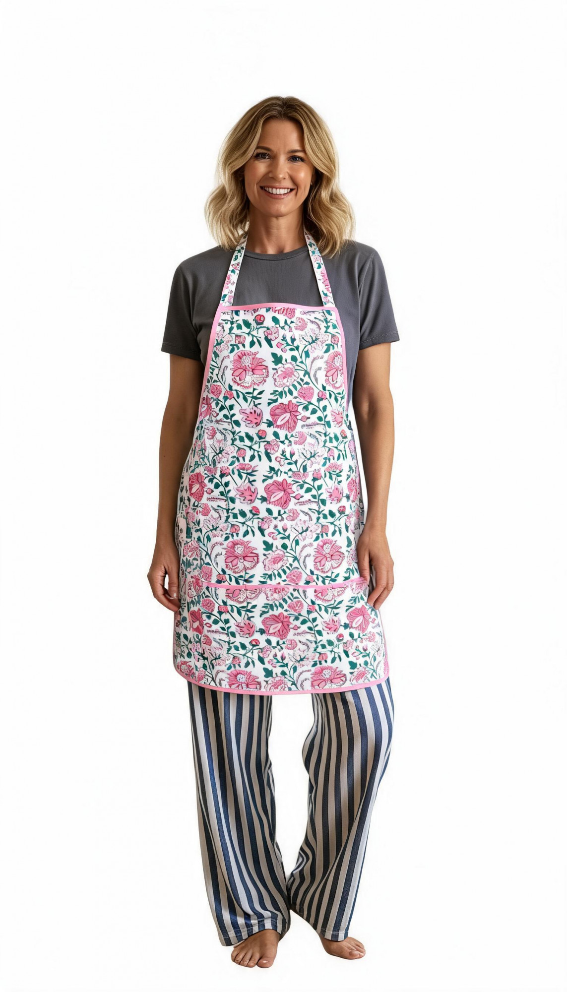 Indian Block-Printed 100 Cotton Apron Mohini Green Open 620606