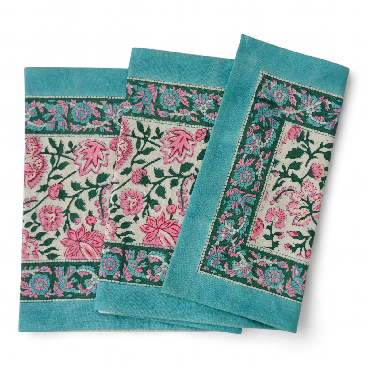 Hand Block Printed Cotton Canvas Table Runner 33x170 cms Mohini Green Open 620606
