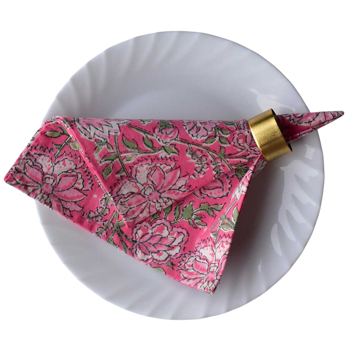 Hand Block Printed Cotton Napkin 45x45 cms Set of 4 Napkins Mohini Pink 202516