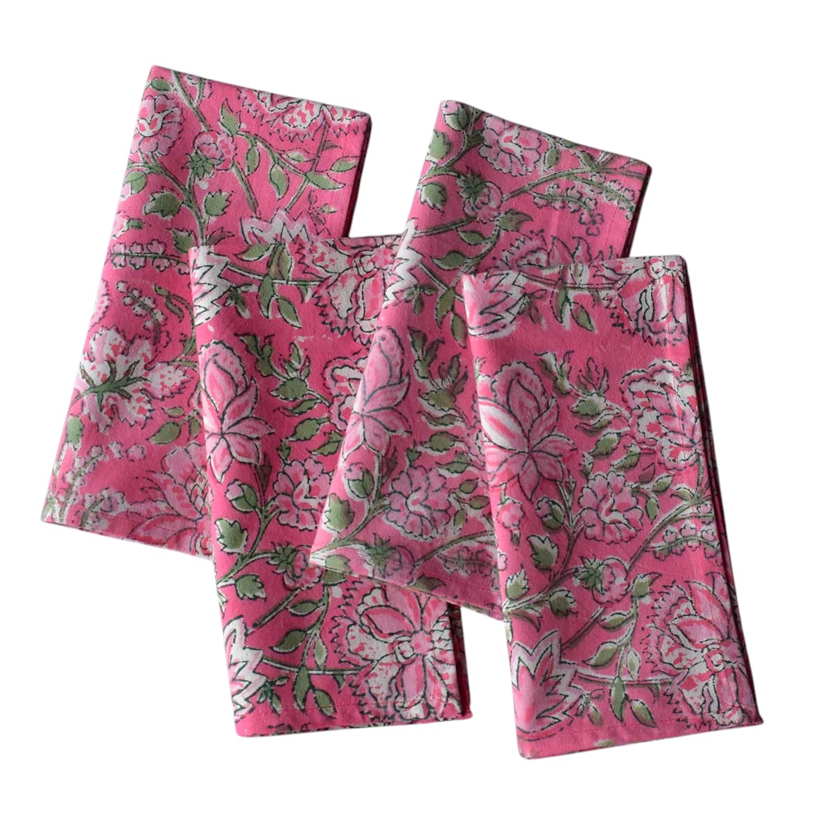Hand Block Printed Cotton Napkin 45x45 cms Set of 4 Napkins Mohini Pink 202516