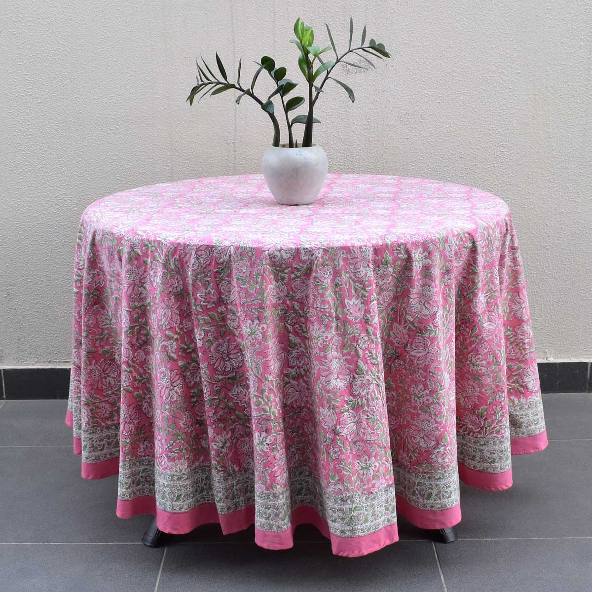 Round 220 cms Cotton French Design Table Cover Mohini Pink 202516