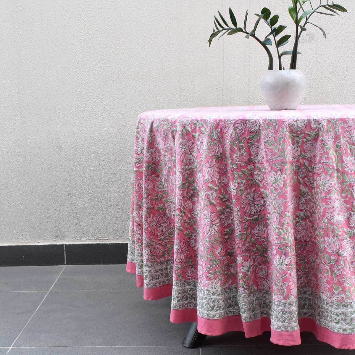 Round 220 cms Cotton French Design Table Cover Mohini Pink 202516