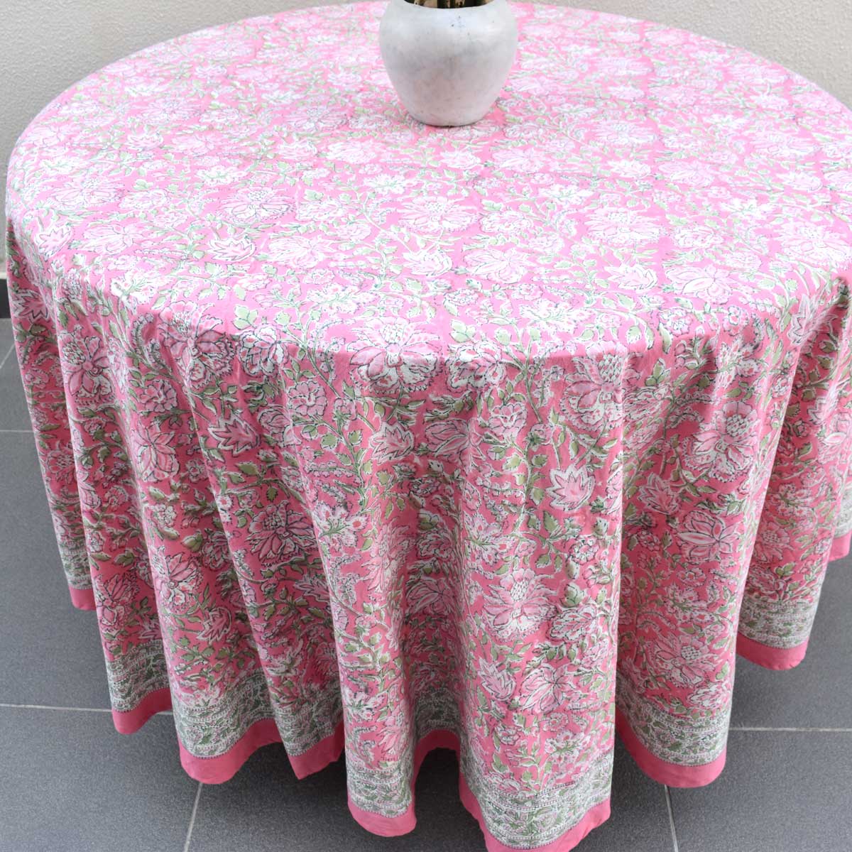 Round 220 cms Cotton French Design Table Cover Mohini Pink 202516