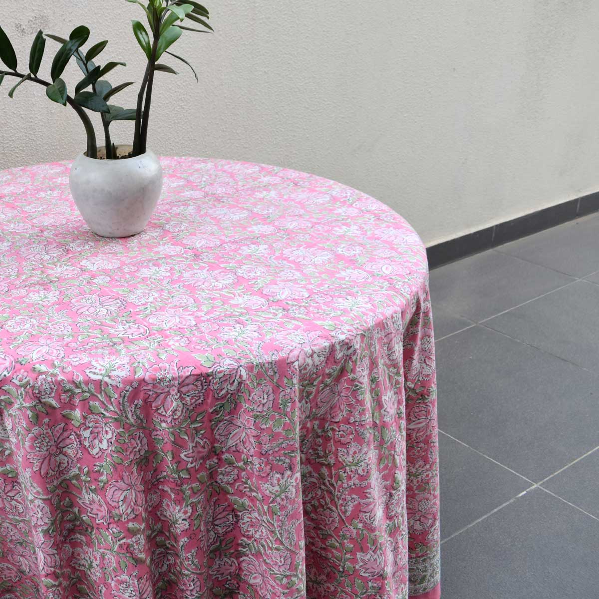Round 220 cms Cotton French Design Table Cover Mohini Pink 202516
