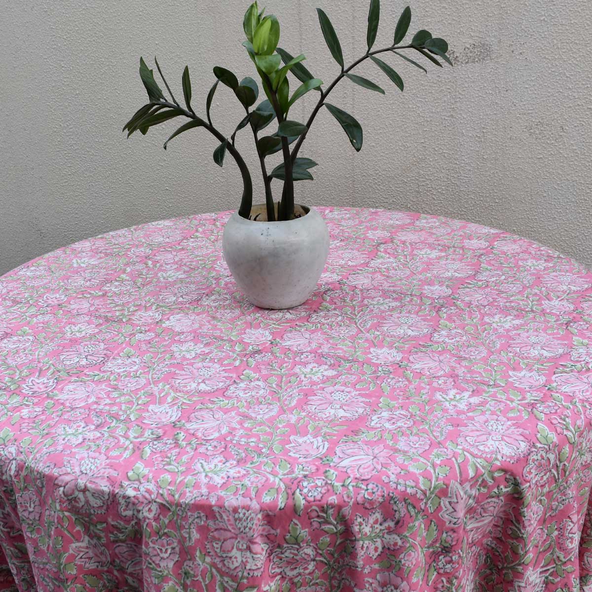 Round 220 cms Cotton French Design Table Cover Mohini Pink 202516