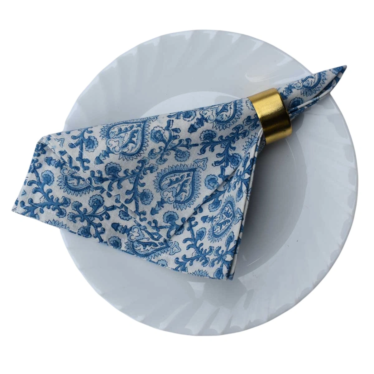 Hand Block Printed Cotton Napkin 45x45 cms Set of 4 Napkins Mughal Blue 202521