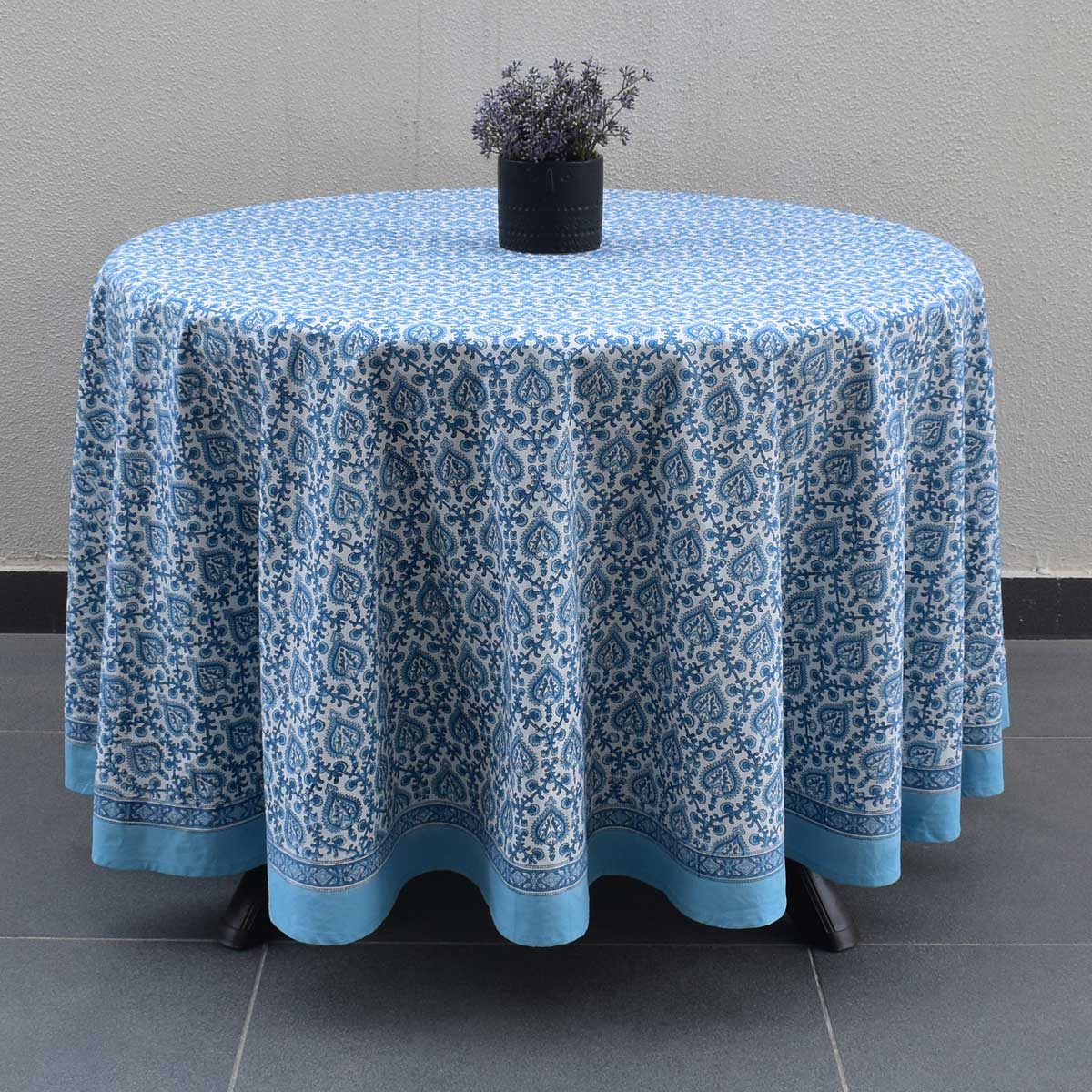 Round 220 cms Cotton French Design Table Cover Mughal Blue 202521