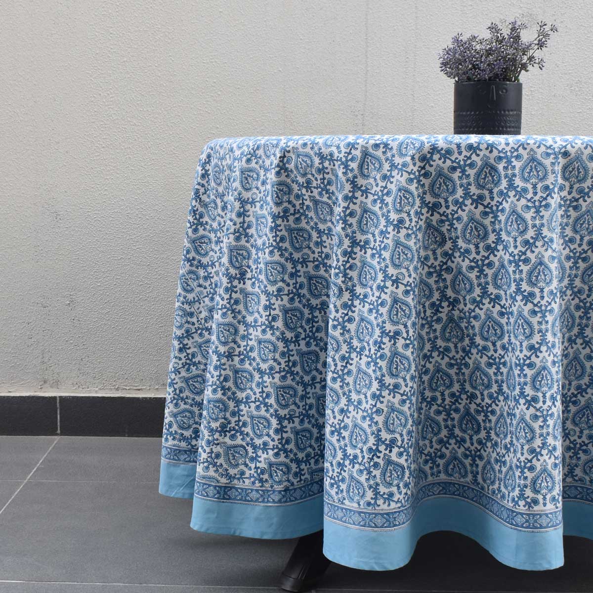 Round 220 cms Cotton French Design Table Cover Mughal Blue 202521