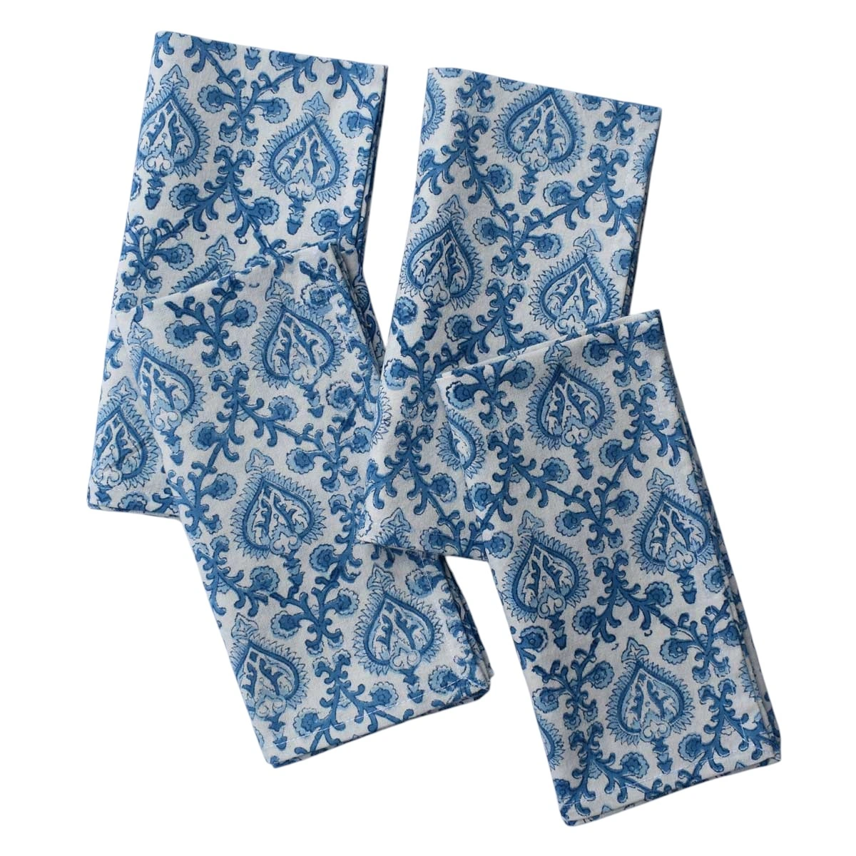 Hand Block Printed Cotton Napkin 45x45 cms Set of 4 Napkins Mughal Blue 202521