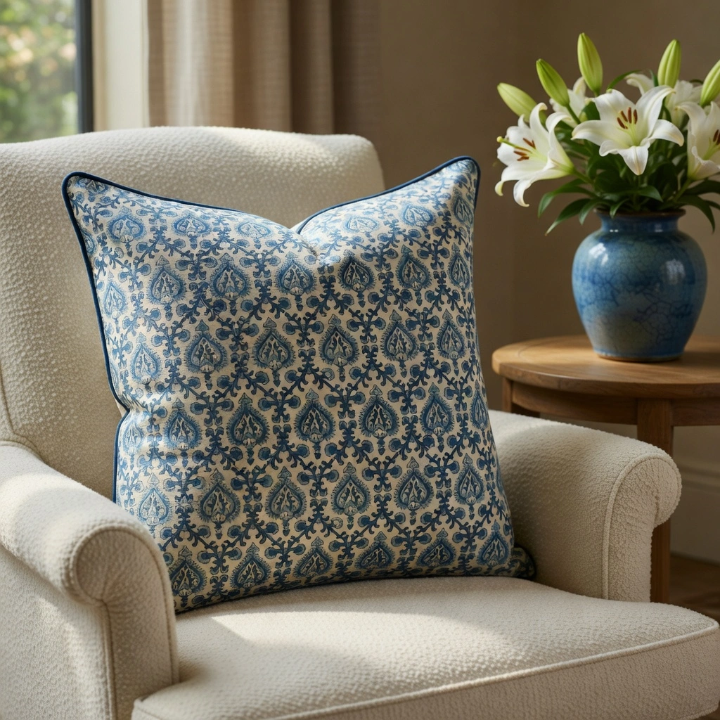 Piping Cushion Cover 50x50 cms Mughal Blue 202521