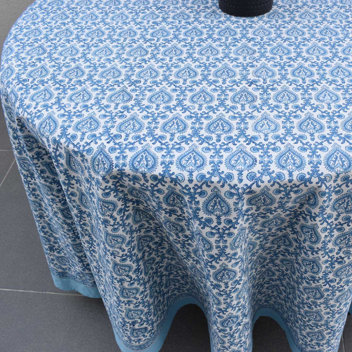 Round 220 cms Cotton French Design Table Cover Mughal Blue 202521