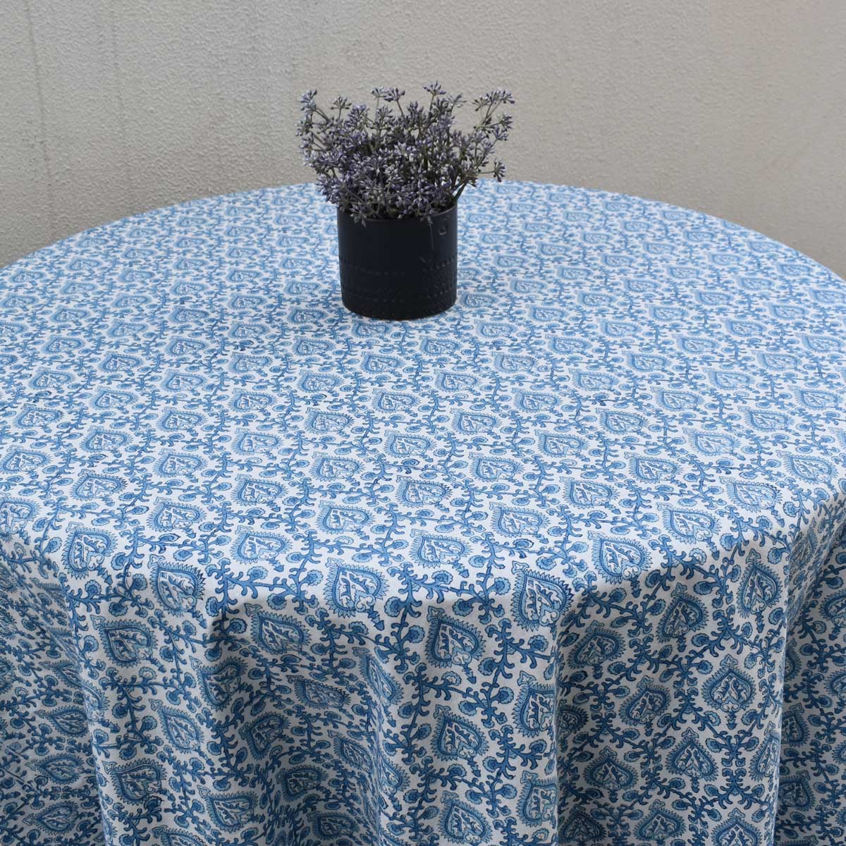 Round 220 cms Cotton French Design Table Cover Mughal Blue 202521