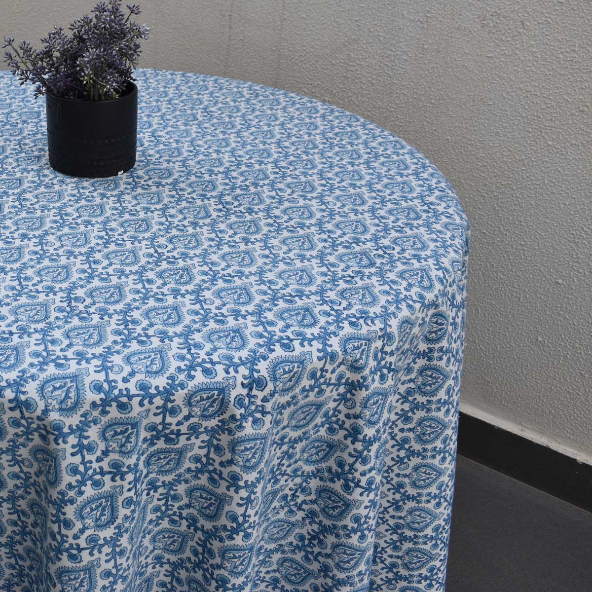 Round 220 cms Cotton French Design Table Cover Mughal Blue 202521