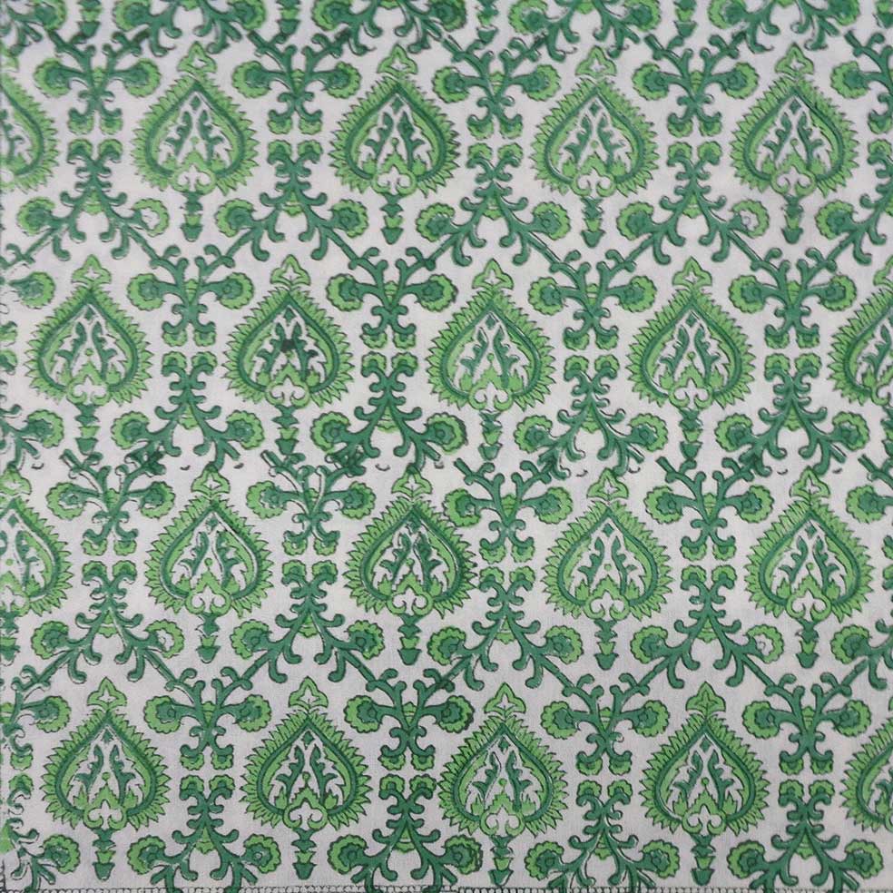 5 Yard Running Fabric Jaipur Block Printed Cotton 20 Sheeting Fabric Mughal Green 202522