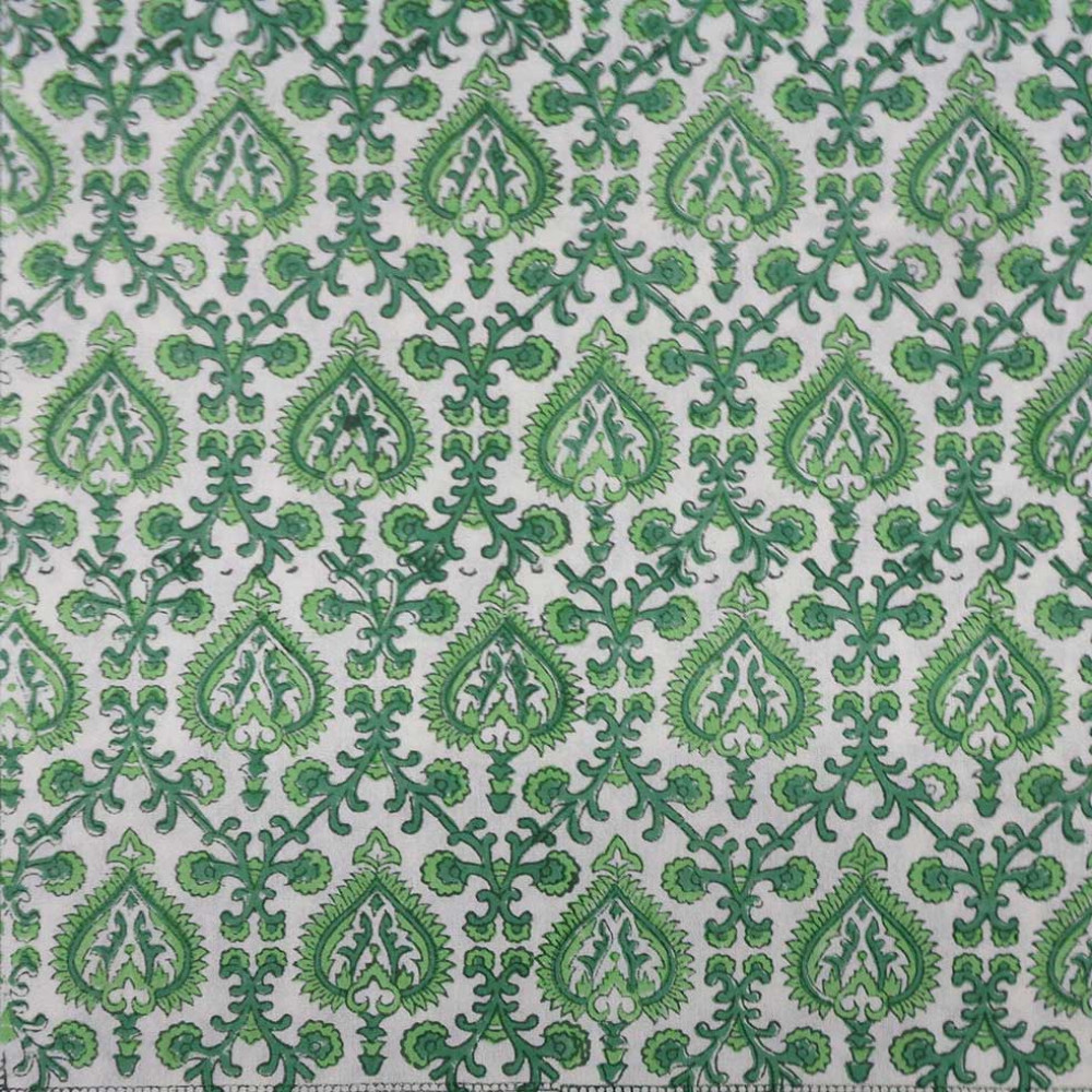 Image of 5 Yard Running Fabric Jaipur Block Printed Cotton 20 Sheeting Fabric | Mughal Green 202522