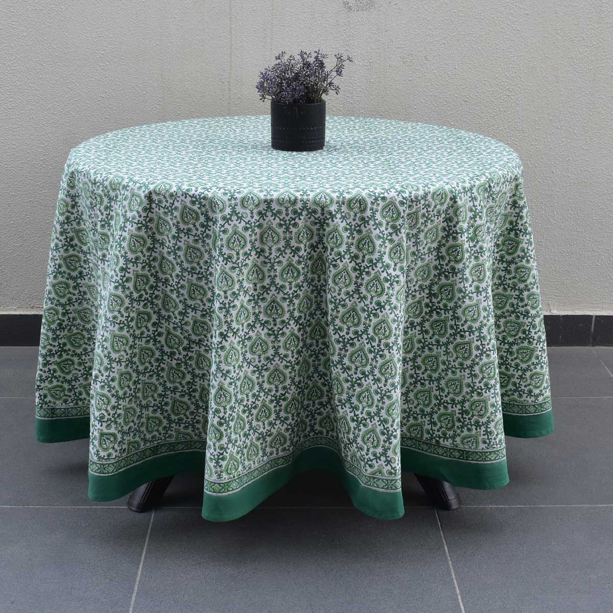 Round 220 cms Cotton French Design Table Cover Mughal Green 202522