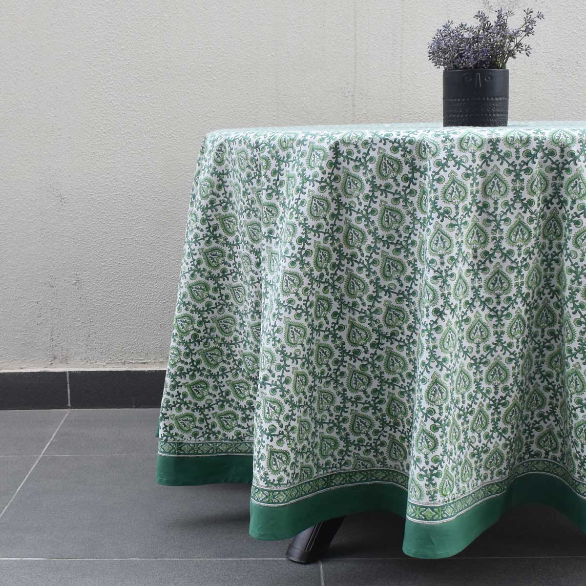 Round 220 cms Cotton French Design Table Cover Mughal Green 202522