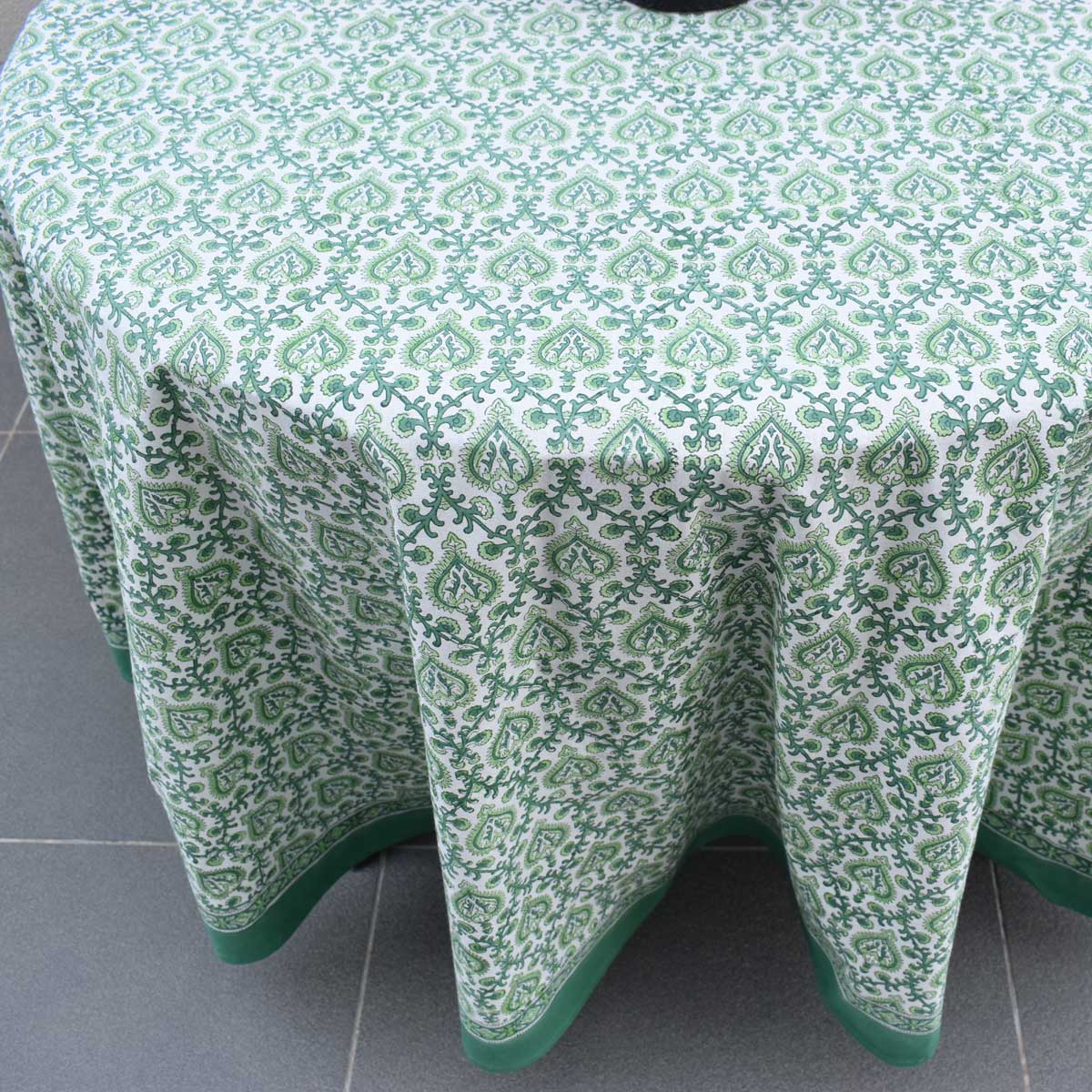Round 220 cms Cotton French Design Table Cover Mughal Green 202522