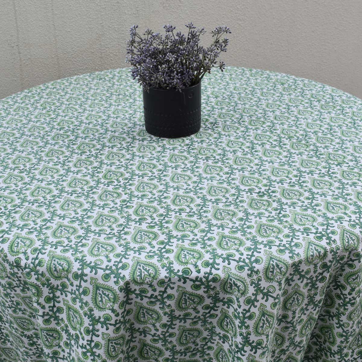 Round 220 cms Cotton French Design Table Cover Mughal Green 202522