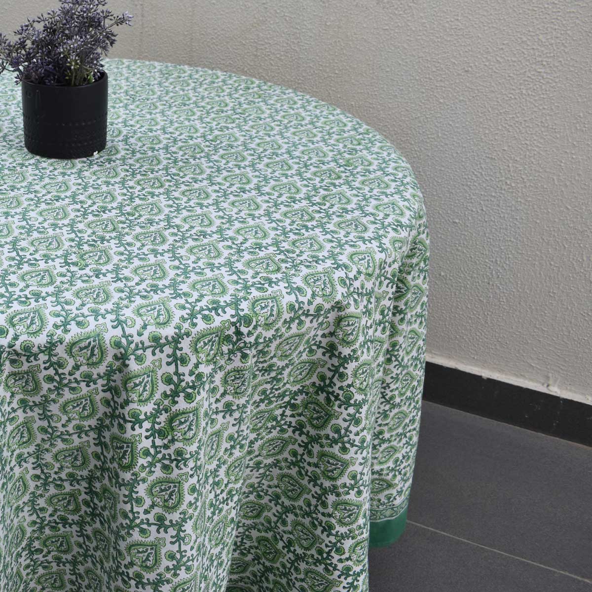 Round 220 cms Cotton French Design Table Cover Mughal Green 202522