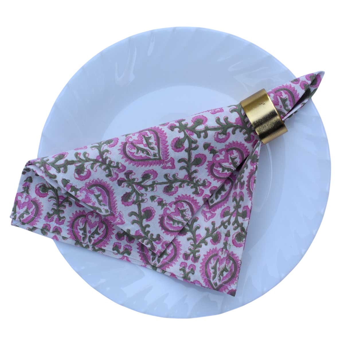 Hand Block Printed Cotton Napkin 45x45 cms Set of 4 Napkins Mughal Pink Green 202520