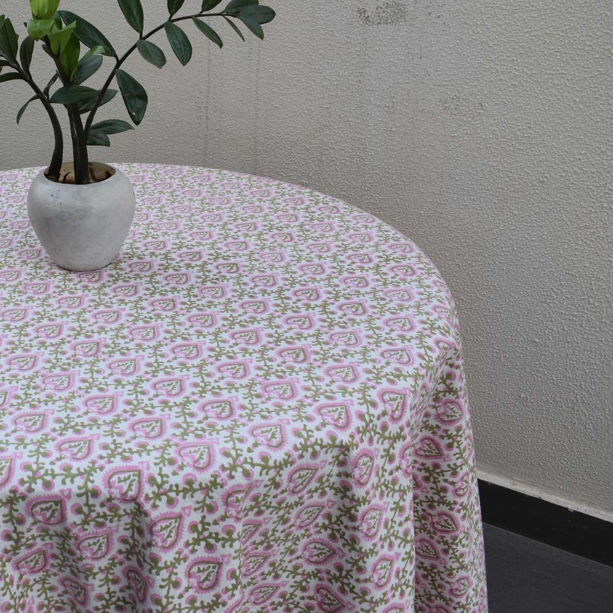Round 220 cms Cotton French Design Table Cover Mughal Pink Green 202520