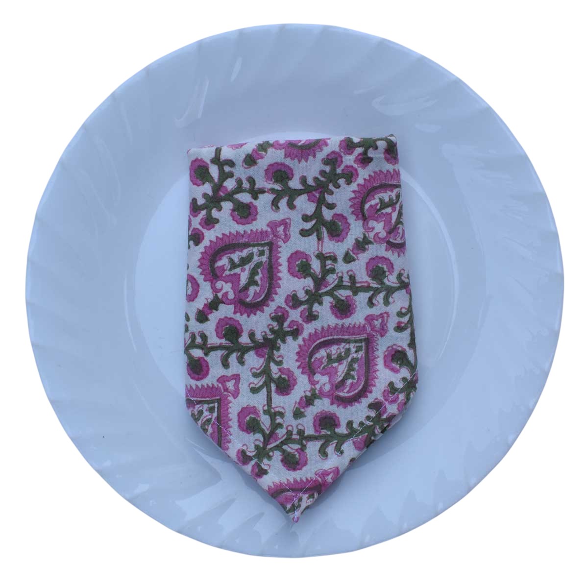Hand Block Printed Cotton Napkin 45x45 cms Set of 4 Napkins Mughal Pink Green 202520