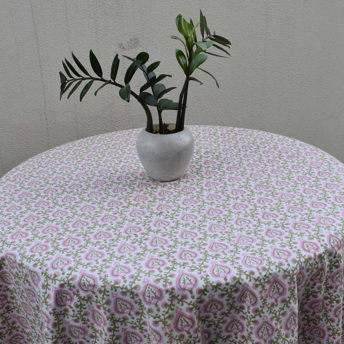 Round 220 cms Cotton French Design Table Cover Mughal Pink Green 202520