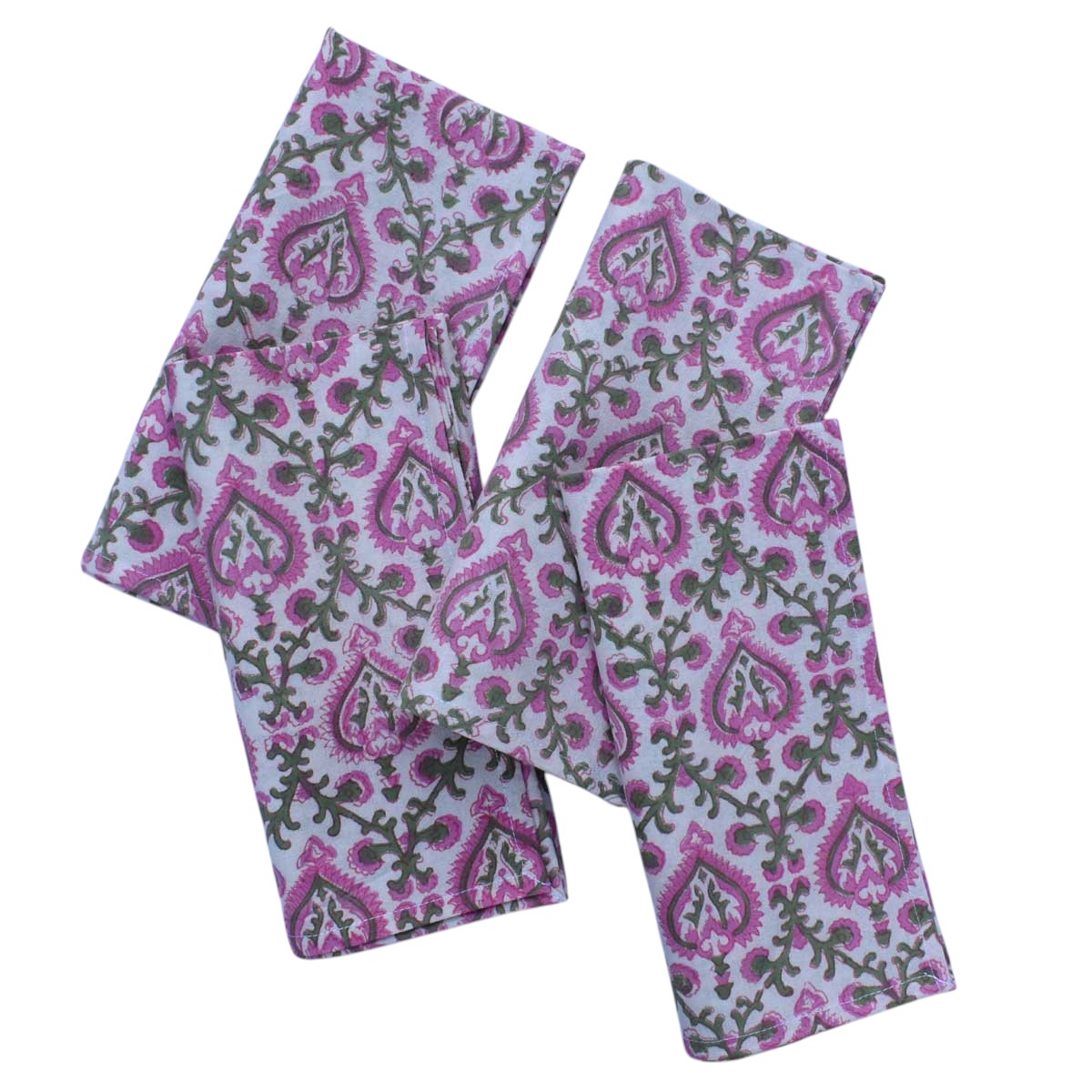 Hand Block Printed Cotton Napkin 45x45 cms Set of 4 Napkins Mughal Pink Green 202520