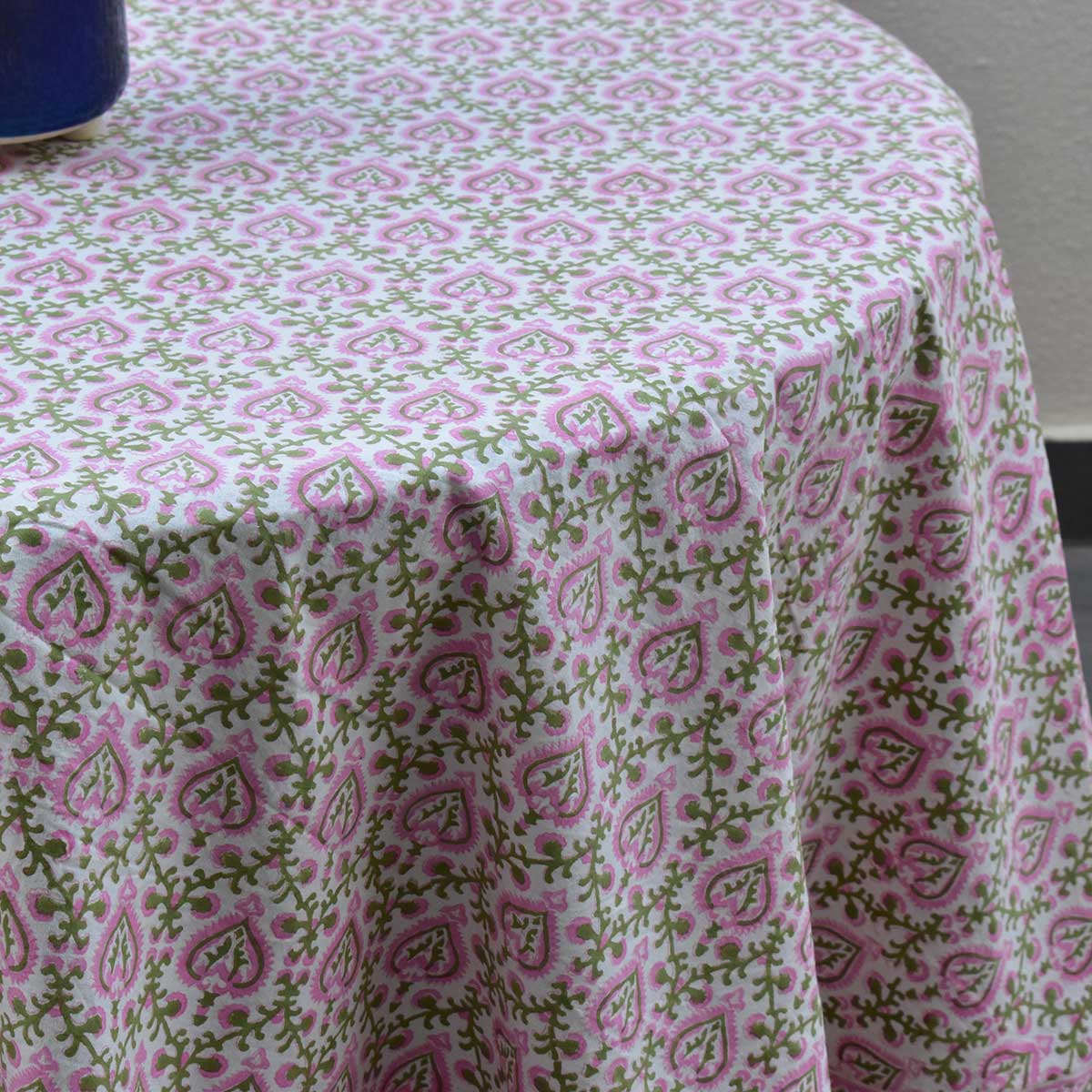 Round 220 cms Cotton French Design Table Cover Mughal Pink Green 202520