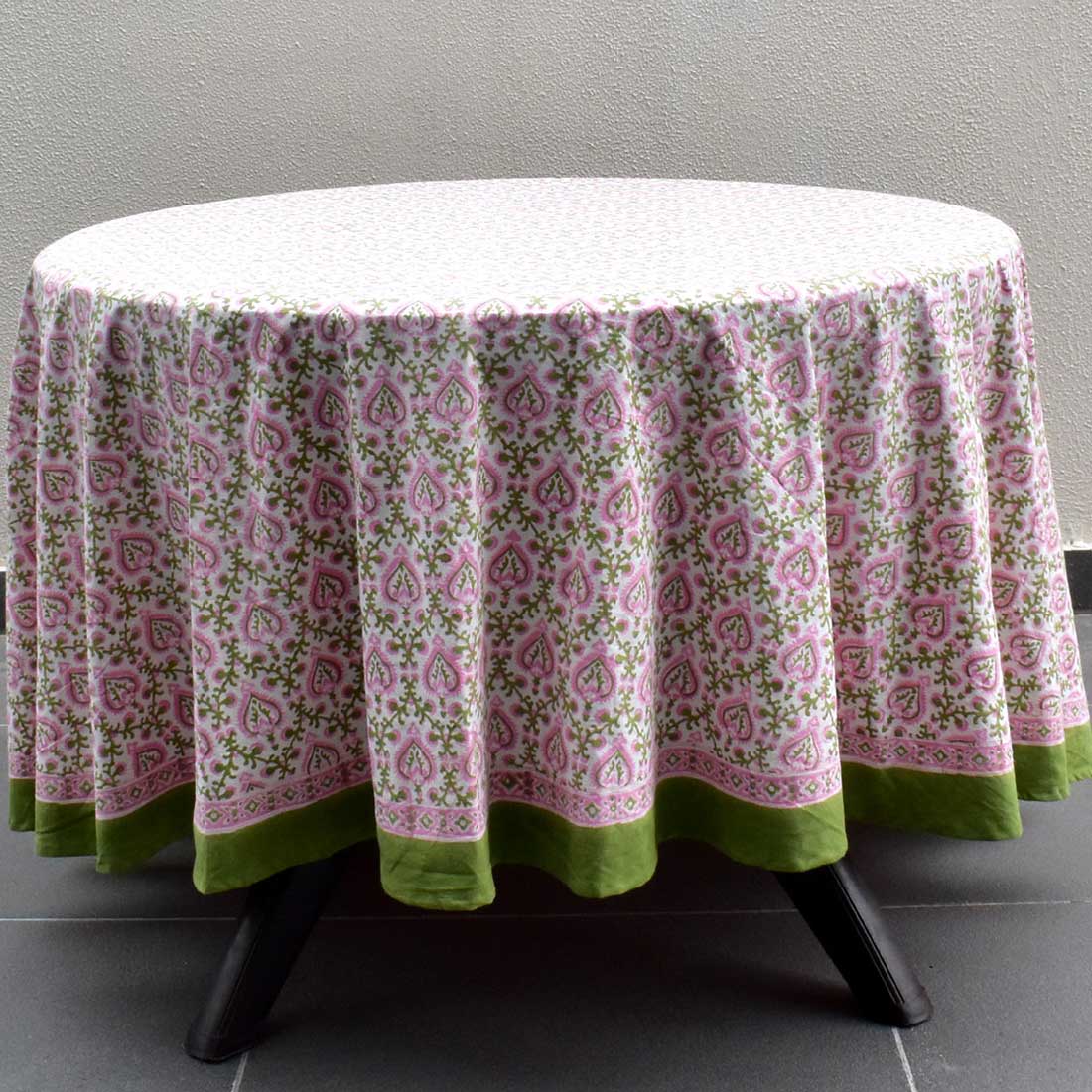 Round 220 cms Cotton French Design Table Cover Mughal Pink Green 202520