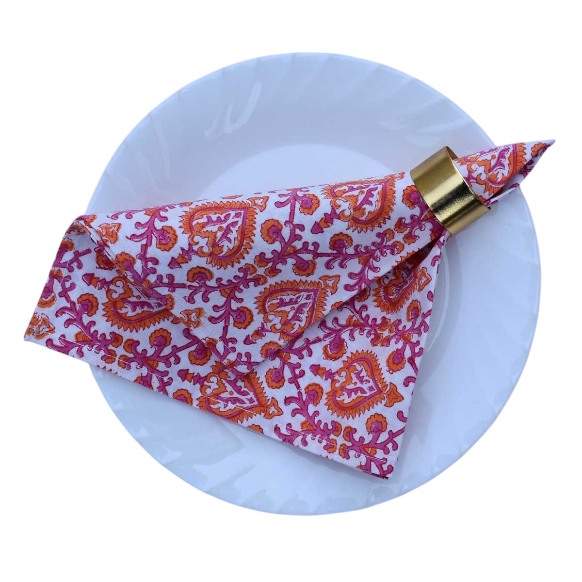 Hand Block Printed Cotton Napkin 45x45 cms Set of 4 Napkins Mughal Pink orange 202523