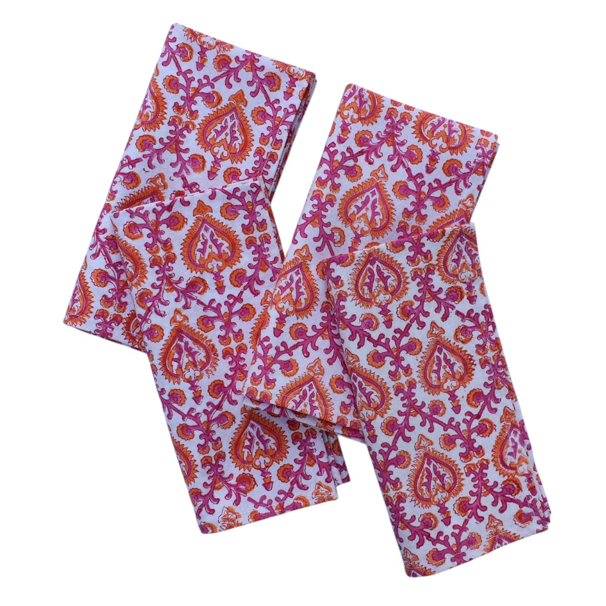 Hand Block Printed Cotton Napkin 45x45 cms Set of 4 Napkins Mughal Pink orange 202523