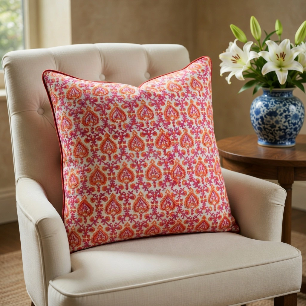 Piping Cushion Cover 50x50 cms CUSPP50X50 Mughal Pink Orange 202523