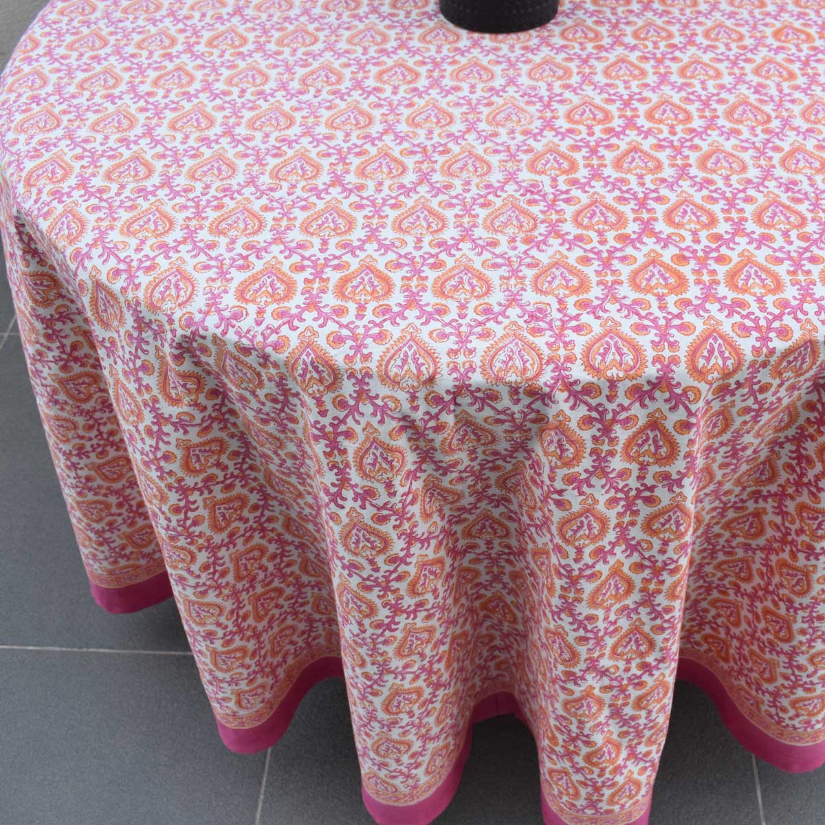 Round 220 cms Cotton French Design Table Cover Mughal Pink Orange 202523