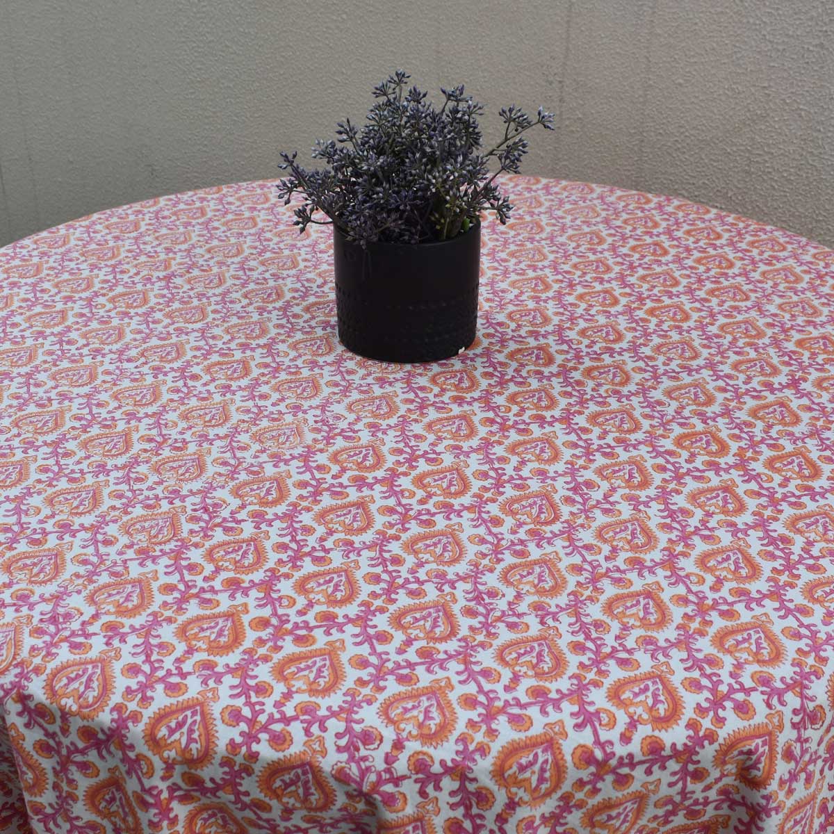 Round 220 cms Cotton French Design Table Cover Mughal Pink Orange 202523