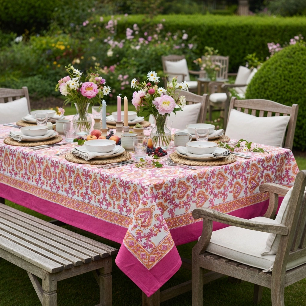 10 Seater Tablecloth 180x270 cms  Mughal Pink Orange 202523