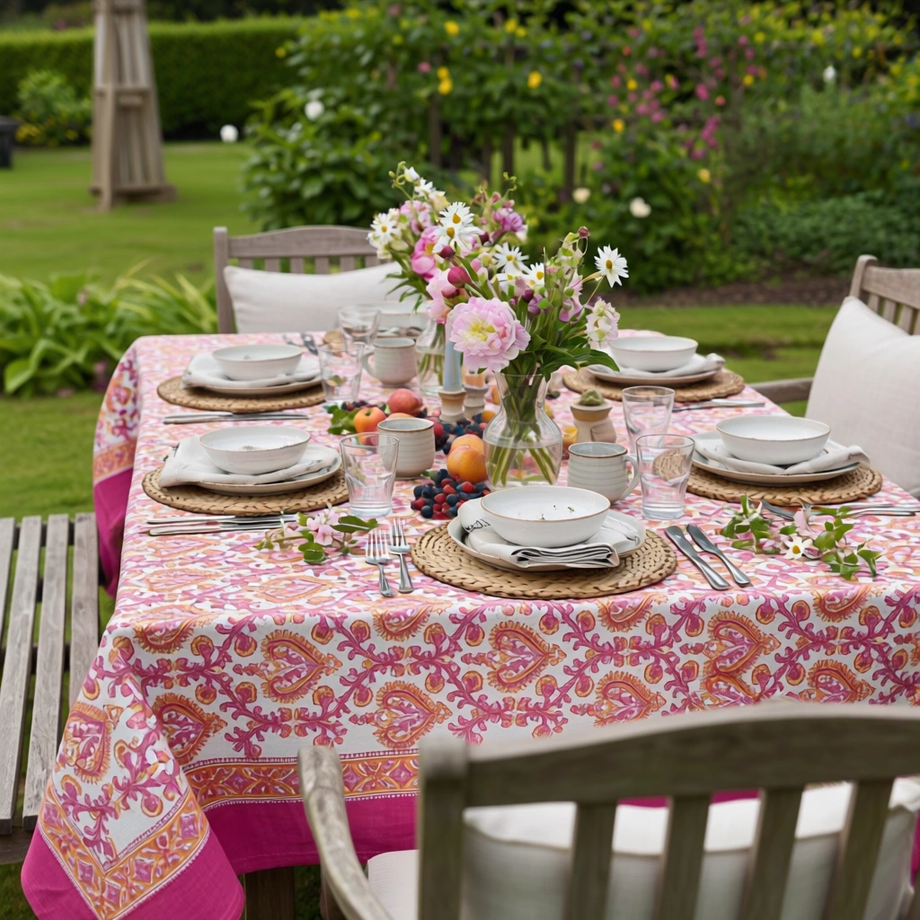 10 Seater Tablecloth 180x270 cms Mughal Pink Orange 202523