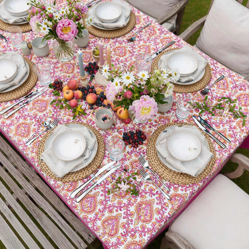 10 Seater Tablecloth 180x270 cms  Mughal Pink Orange 202523