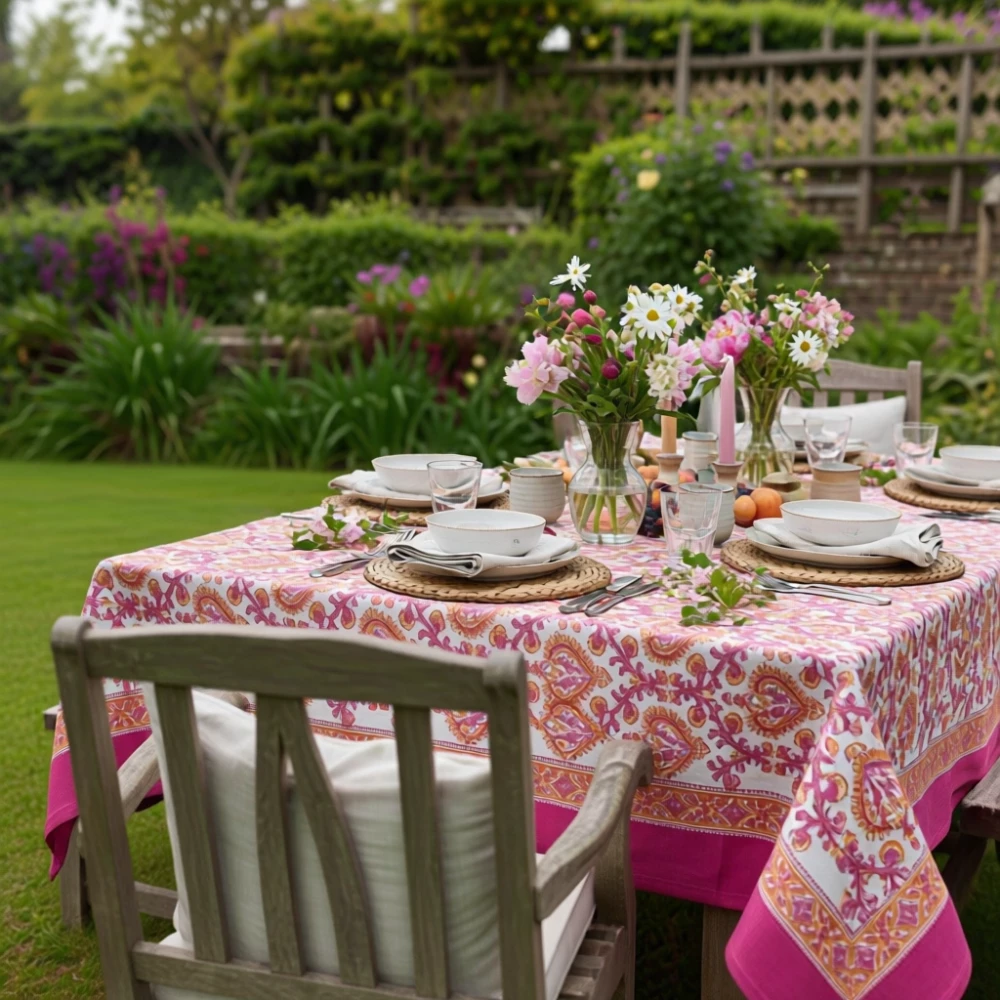 Image of 10 Seater Tablecloth 180x270 cms | Mughal Pink Orange 202523