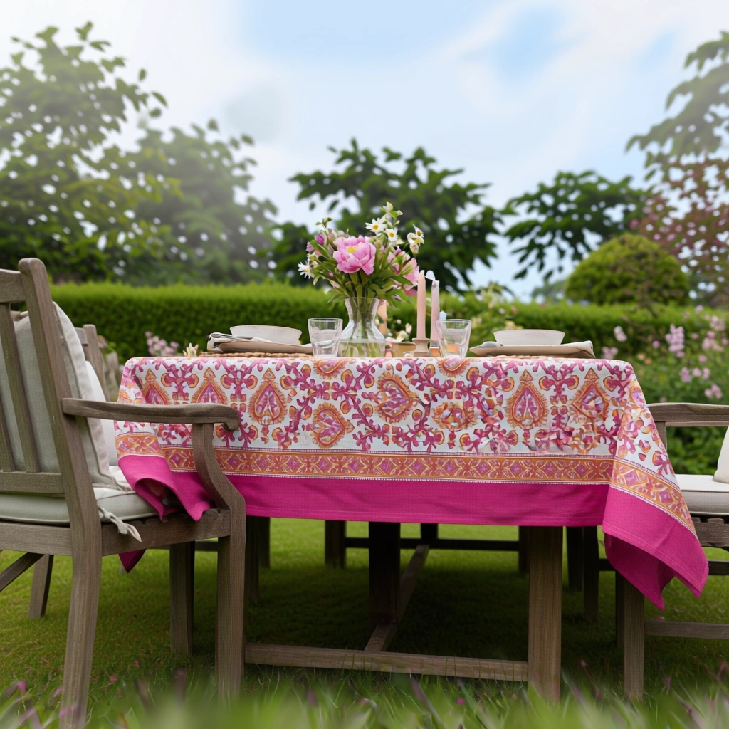 10 Seater Tablecloth 180x270 cms  Mughal Pink Orange 202523