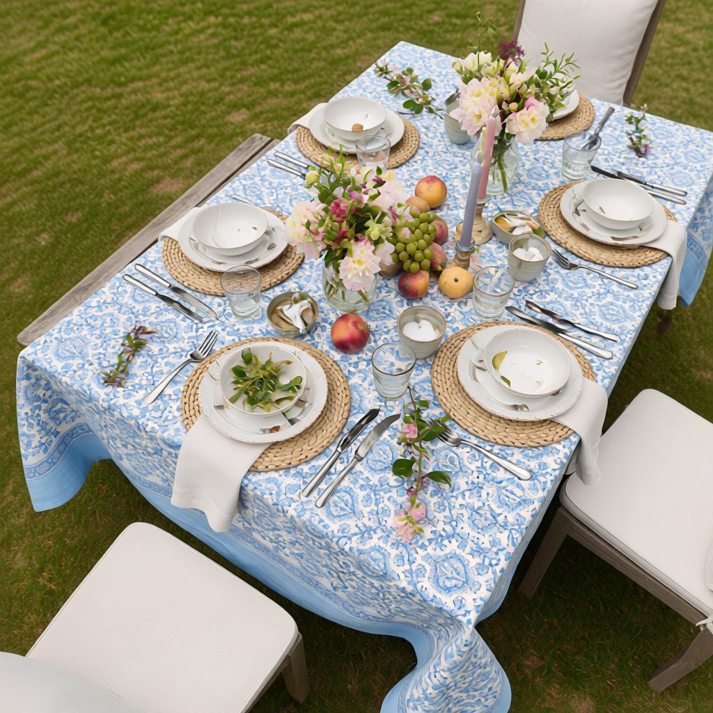 12 Seater Tablecloth  180x340 cms  Mughal Blue 202521