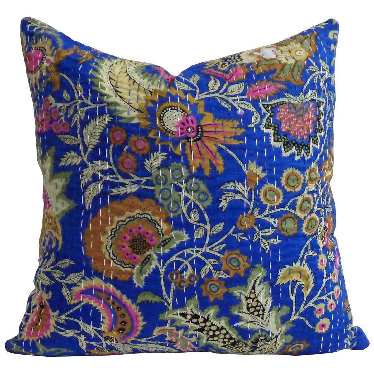 Tropical Design Hand Embroidered Kantha Cushion Mukut Navy 105530