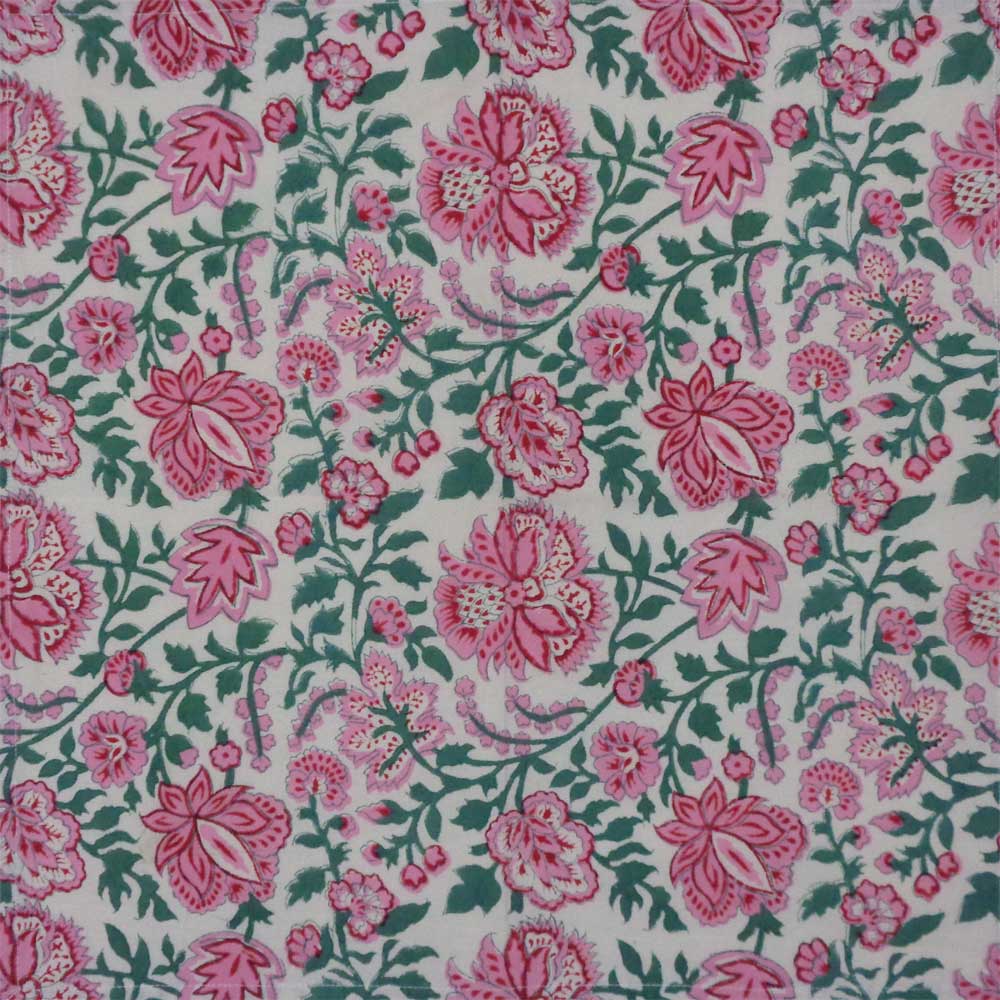 Hand Block Printed Cotton Napkin 45x45 cms Set of 4 Napkins Mohini Green Open 620606